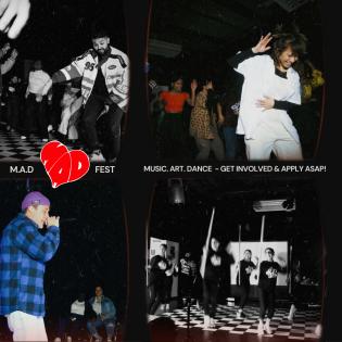 MAD Fest picture showing 4 sections with each with different performers dancing