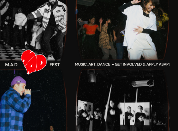 MAD Fest picture showing 4 sections with each with different performers dancing