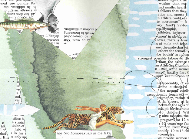 collage: a leopard and human are racing